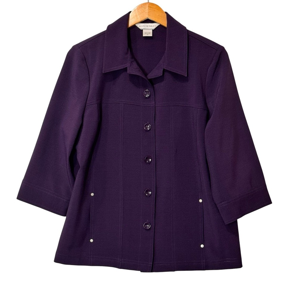 Allison Daley Blazer Women Size 12‎ Purple Knit Button Front Career Stretch
